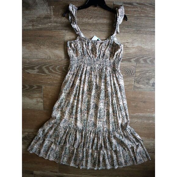 PAIGE 7363J78-6678 Women's Sz L Ecru Multi/Beige Gisella Floral Midi Dress - Picture 4 of 12